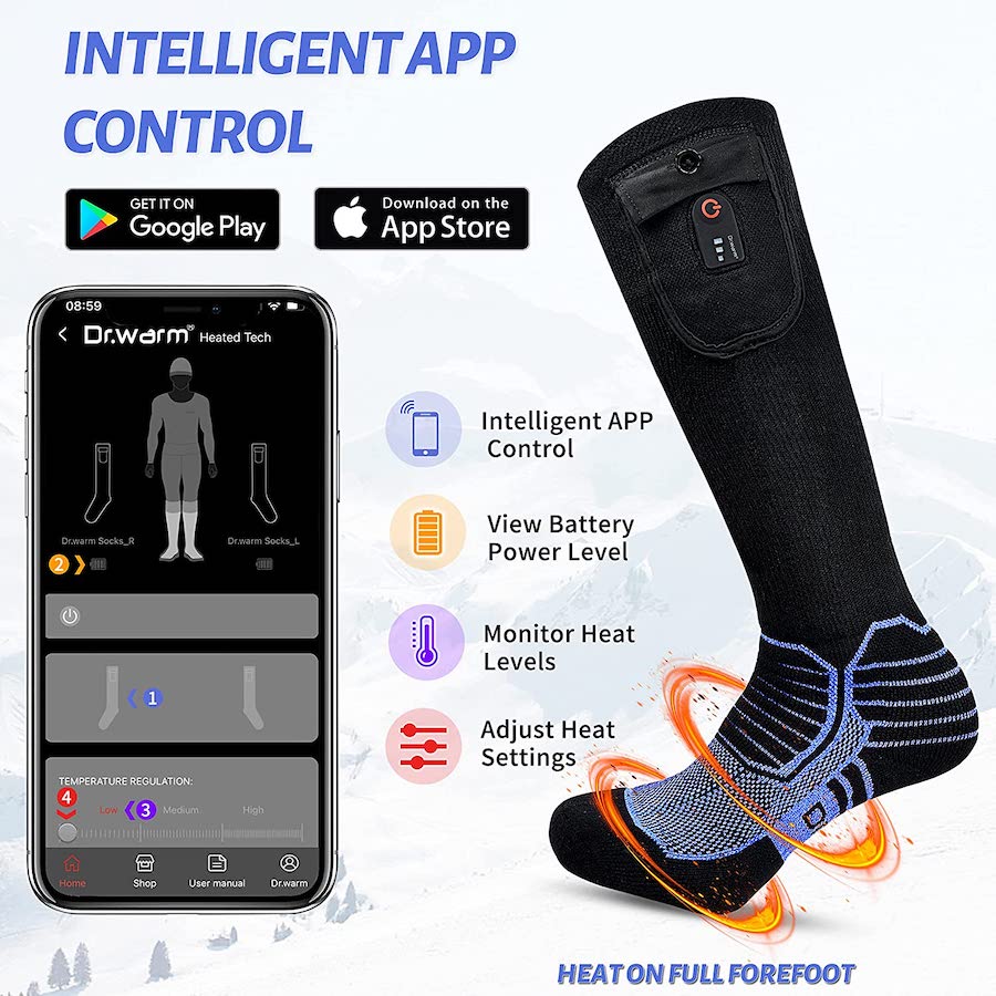 Elektrische sokken verwarmd - bediening via mobiele smartphone-app