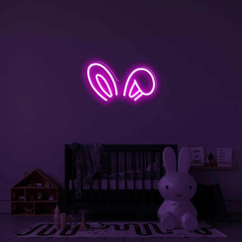 3D gloeiend neon-logo op een muur - konijnenoren