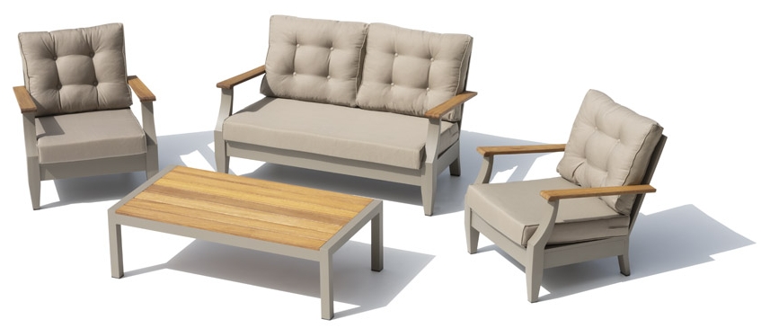 Terraszitplaats in de luxe moderne tuin - bank met fauteuils voor 4 personen + tafel