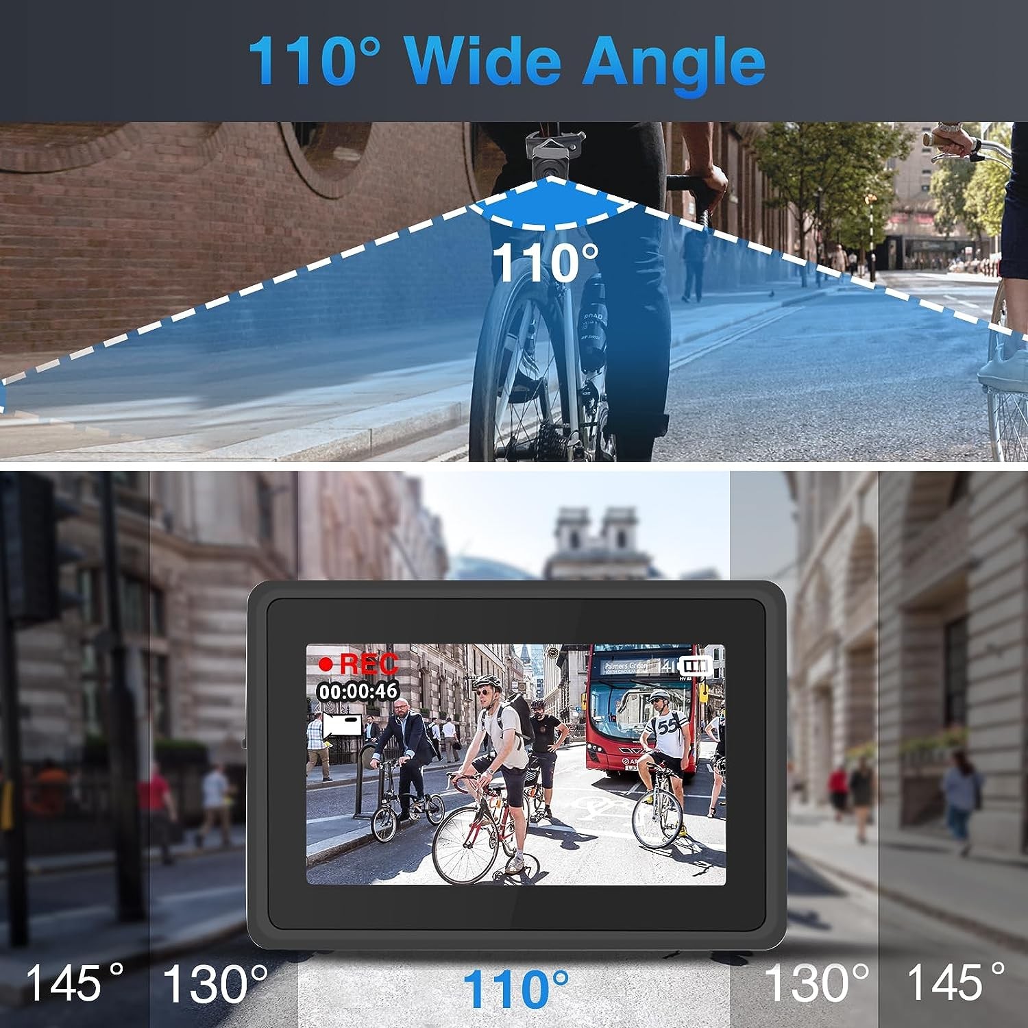 kijkhoek fietscamera 110 graden + monitor