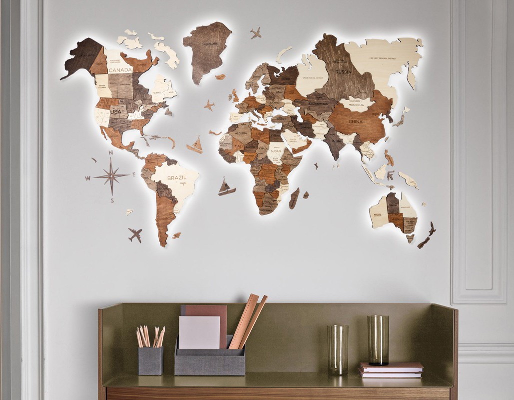 3D schilderen op wereldkaarten aan de muur