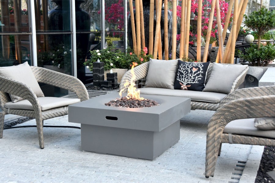 Luxe open haard op het terras - draagbare buitenhaard gas + tafel (gegoten beton) | Cool Mania