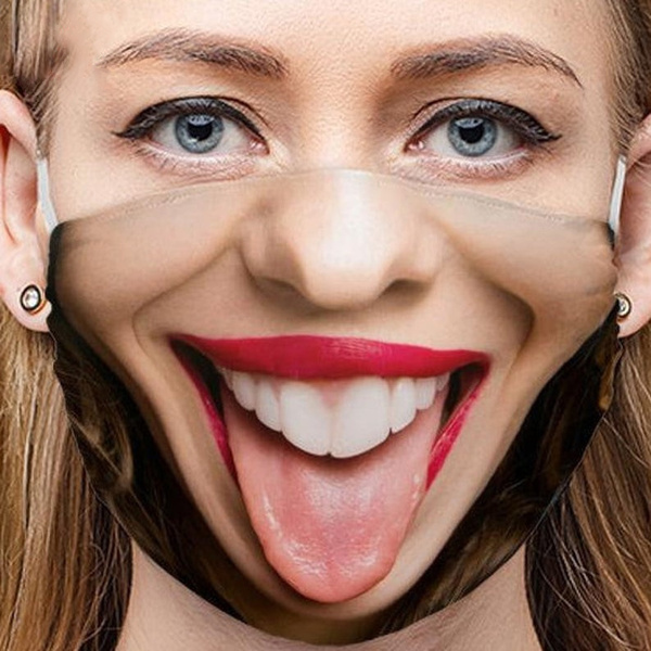 grappig masker op gezicht toont een tong