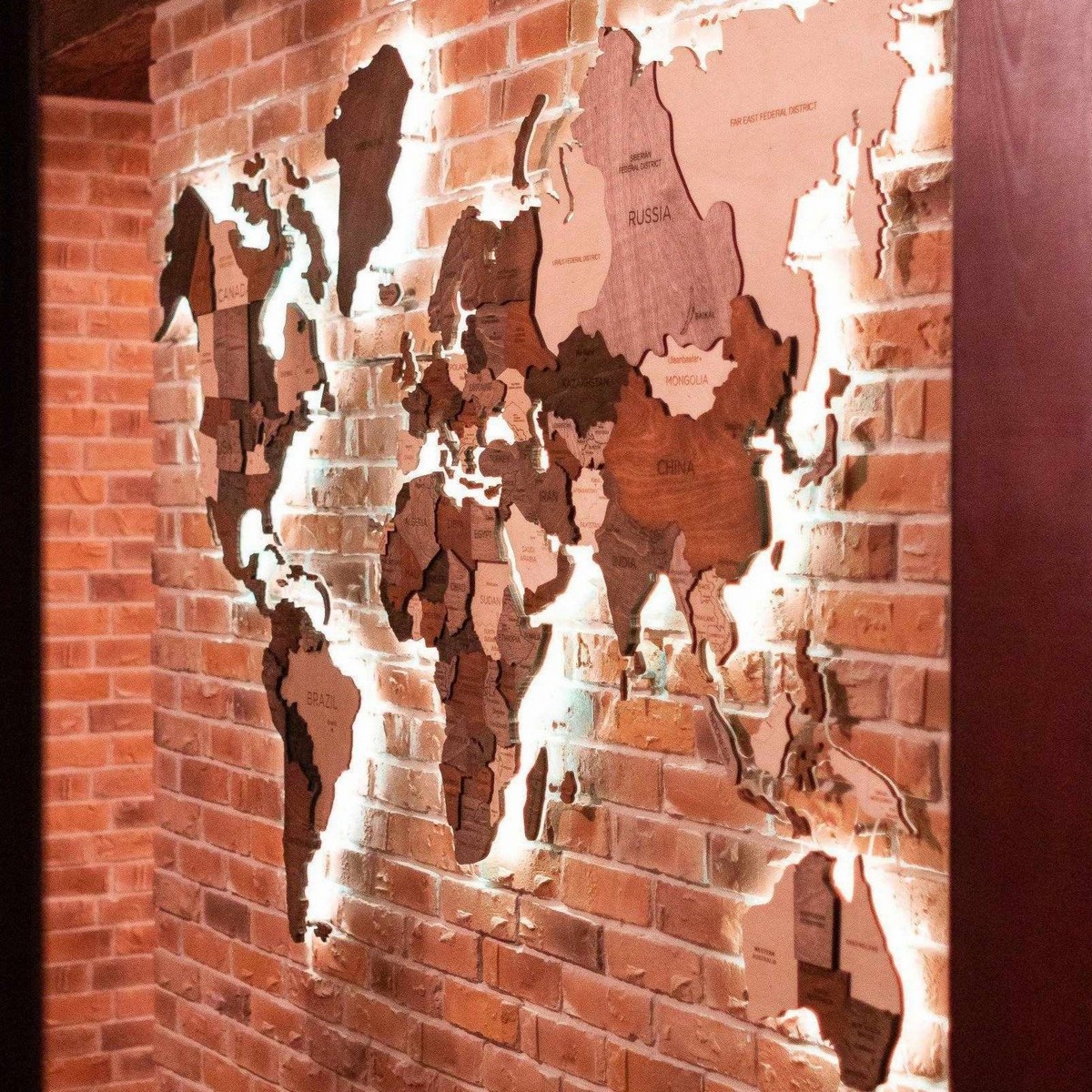 houten wereldkaart wanddecoratie met led-licht