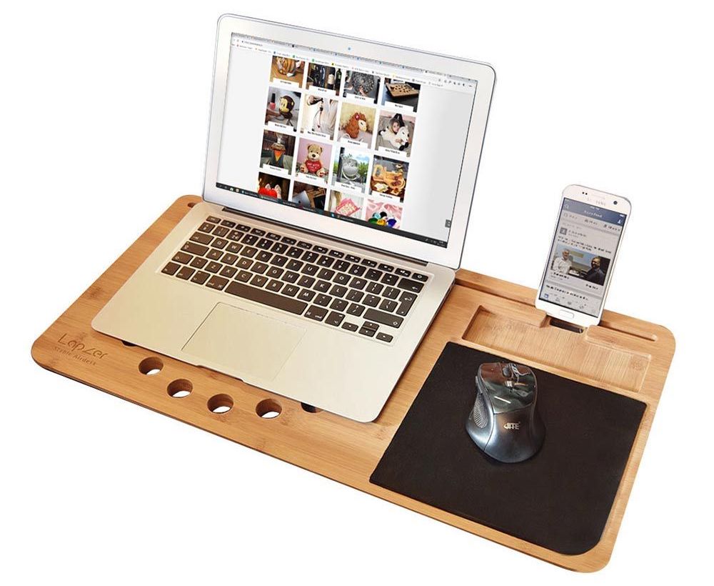 Pad voor een laptop in bed van hout + gsm-standaard