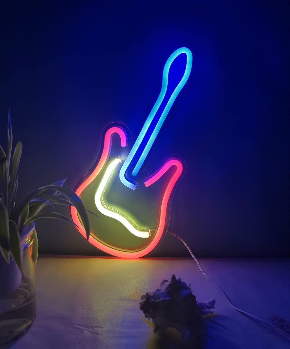 gloeiende gitaar aan de muur - led neon