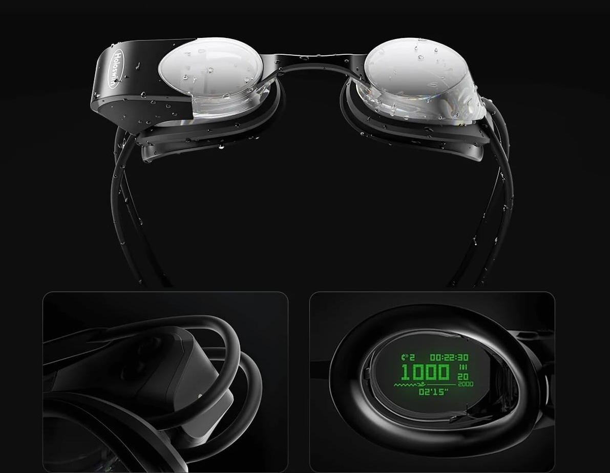 slimme zwembril voor zwemmen in virtual reality met display