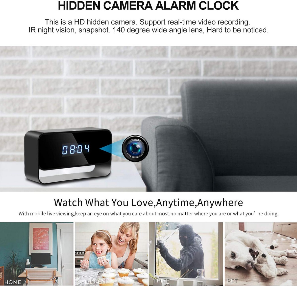 wifi-camera naar het appartement verborgen in de wekker