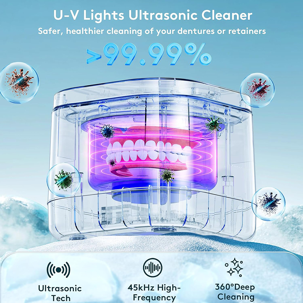 ultrasone houderreiniger kunstgebitreiniger U-V 99,99% lichte reiniging