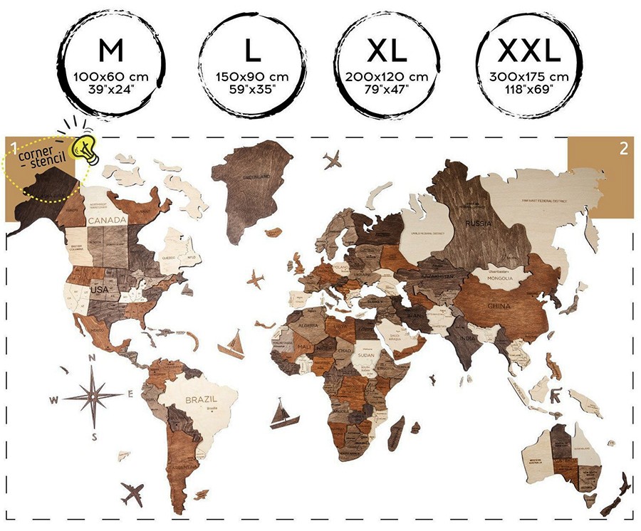 3D muur wereldkaart maat XL