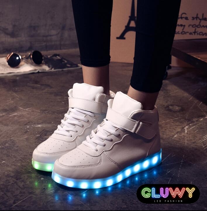 LED glanzende laarzen sneakers wit