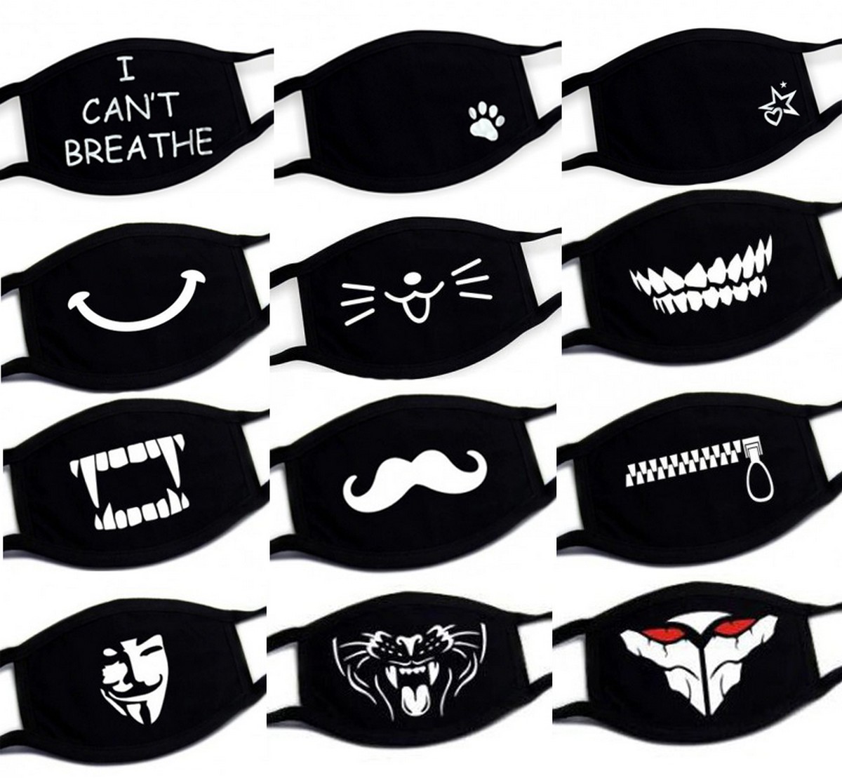 Zwarte katoenen maskers met patronen